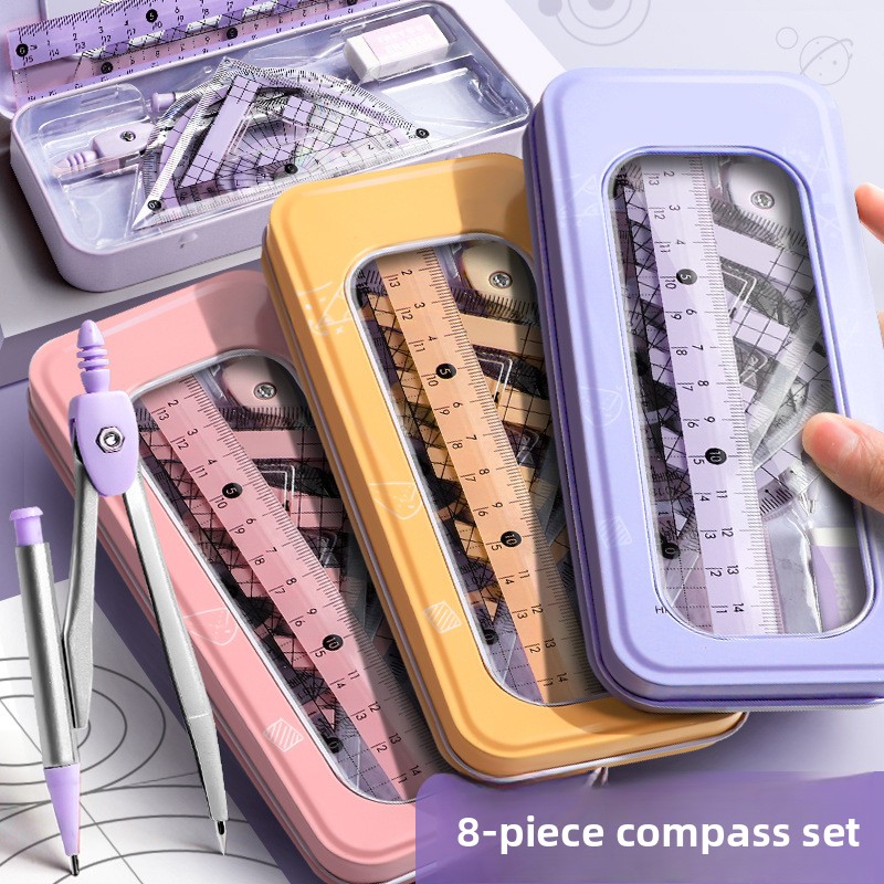 Math Geometry Set With Compass - مجموعة أدوات هندسية مكونة من 8